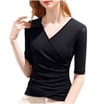 thumbnail image 1 of Wrap Tops for Women Ruched V Neck Slim Fitted Half Sleeve Business Casual Work T Shirts Blouse, 1 of 3