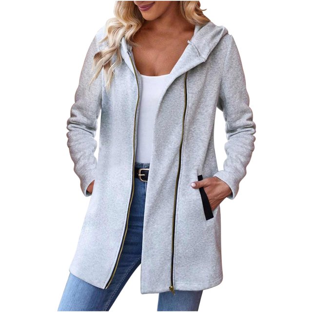Swstbby Liquidation d'Économies d'Automne! Vestes d'Automne pour Femmes, Chandail à Capuchon Uni à la Mode pour Femmes avec Poche à Fermeture Éclair Veste Gris G