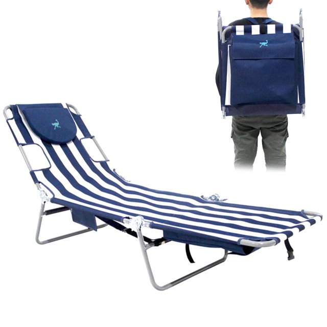 Ostrich la Chaise Longue Sac à Dos, Chaise de Plage de Camping à Face vers le Bas avec Sac de Rangement, à Rayures