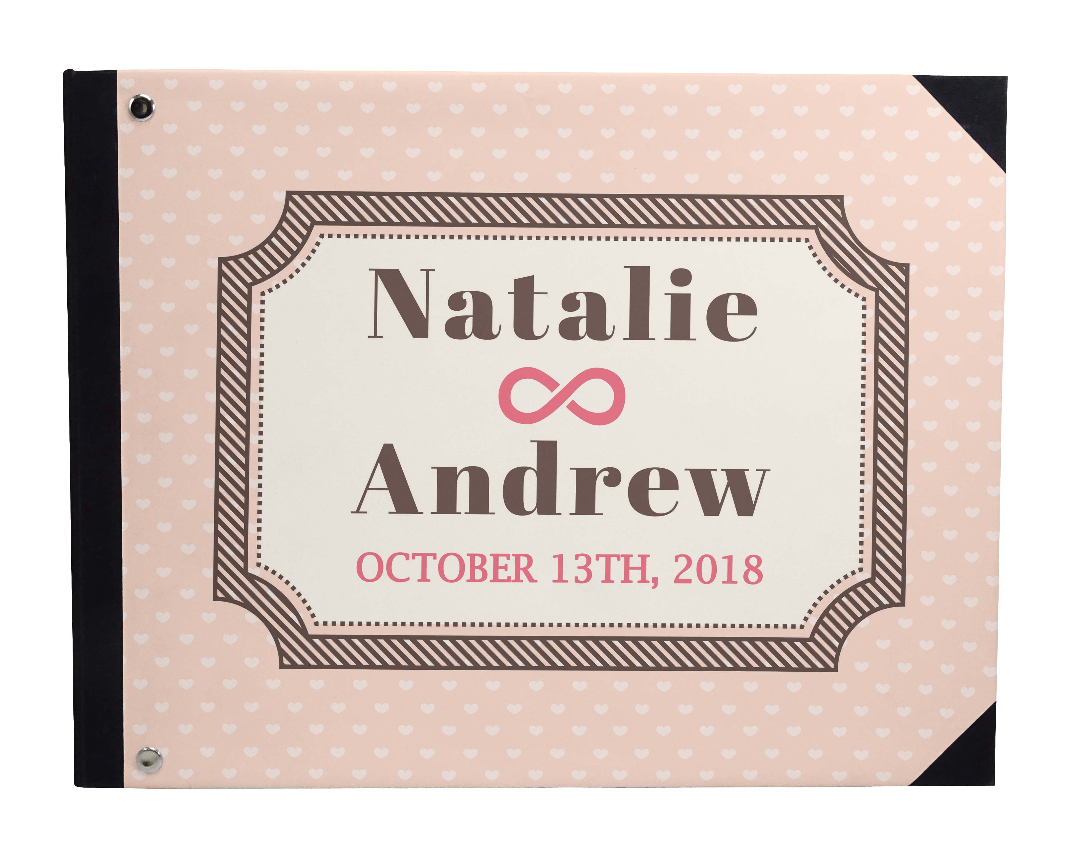 Darling Souvenir Pink Seamless Heart & Frame Printed Hardbound Cover Guestbook For Wedding Guest Sign In Book Registry-9 x 12 Inches