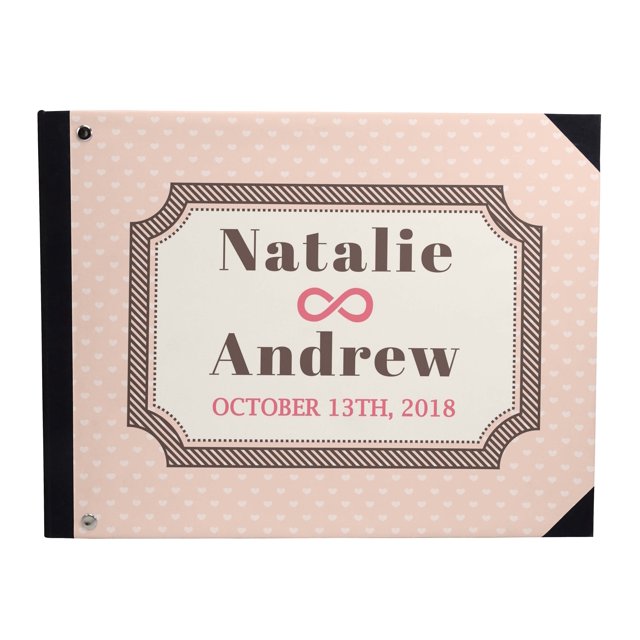 Darling Souvenir Pink Seamless Heart & Frame Printed Hardbound Cover Guestbook For Wedding Guest Sign In Book Registry-9 x 12 Inches