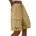 thumbnail image 1 of Timegard Cargo Shorts for Women Elastic High Waisted Drawstring Athletic Walking Shorts with Multi-pockets, 1 of 5