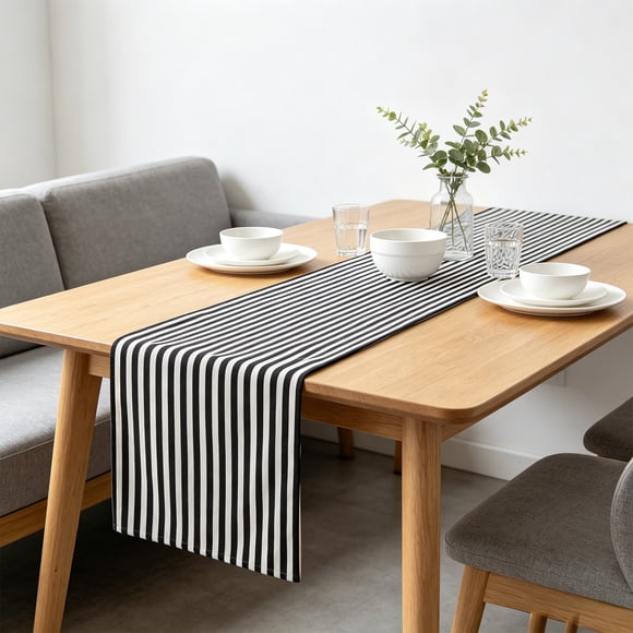 Fufafayo Striped Polyester Table Runner 180cm x 30cm, Farmhouse Dining Table Decor, Modern Minimalist Tablecloth for Kitchen Island, Coffee Table Cover Cabinet Dresser Scarf