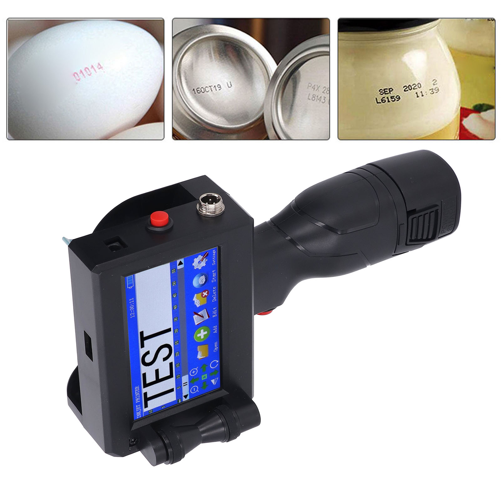 Handheld Inkjet Printer, Printing 2-12.7mm Height Adjustable 4.3 Inch Touchscreen BT Connection Portable Inkjet Printer with Cartridge, Upgraded Portable Smart Printer