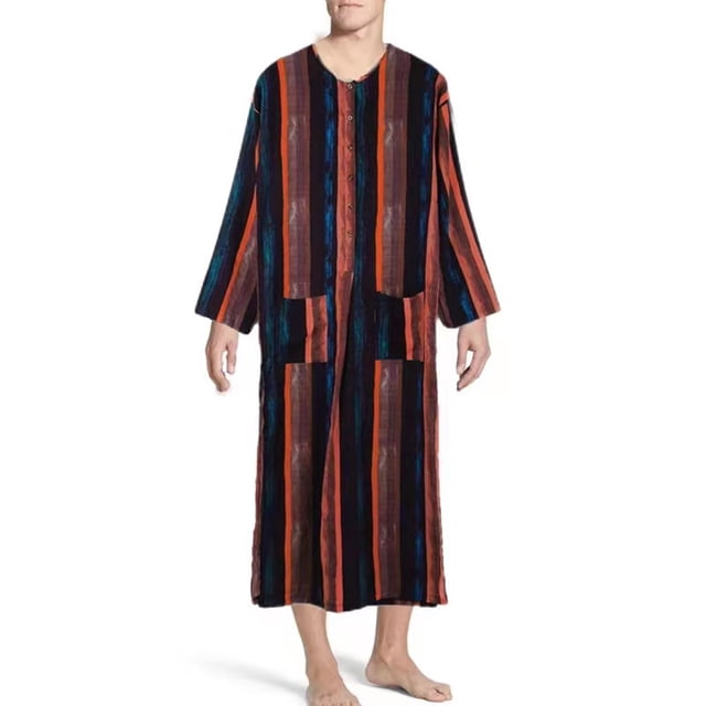 Birdeem Robe Décontractée de Mode pour Homme à Manches Longues, Double Poche, Imprimé à Rayures, Longue Chemise