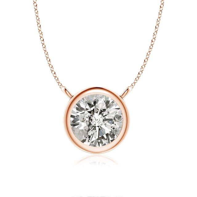 Angara Collier en Diamant Naturel - Collier Solitaire en Diamant Rond Serti Clos en Or Rose 14 K pour Femmes