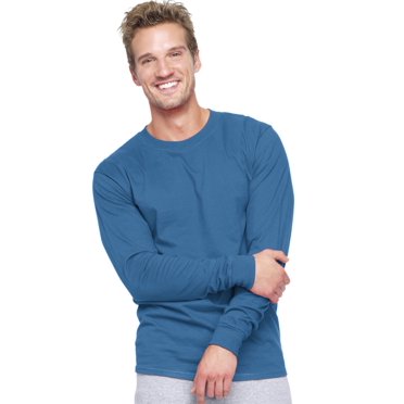 Hanes Mens Beefy-T Long-Sleeve T-Shirt, XXL, Denim Blue