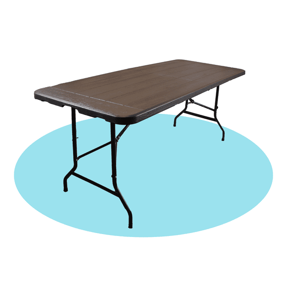 Table Pliante en Plastique, 6 Pi x 2,5 Pi, Idéale pour l'Extérieur et l'Intérieur (Brun)