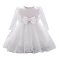 thumbnail image 1 of MIASHUI Robe en Dentelle pour Filles Manches Longues en Maille Robe de Princesse pour Mariage Fête Nœud, Blanc, 12-18 Mois, 1 of 1