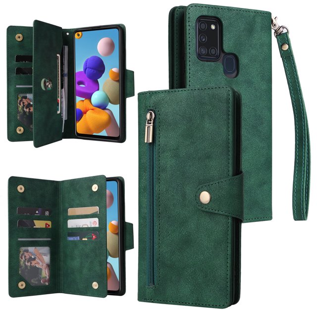 Case for Samsung Galaxy A21S Magnetic Leather Zipper Wallet Cover Card Holder