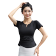thumbnail image 2 of LYMAYTER T-Shirt de Yoga à Manches Courtes Col en V pour Femmes, Extensible 4 Directions, 2 of 10