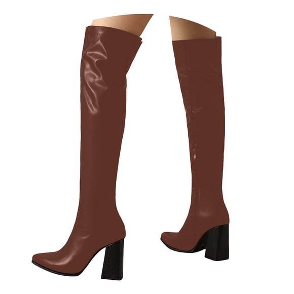 Boots for Women Knee High Fashion Casual Leather Pointed Toe Chunky Heel over The Knee Tall Boots Winter Fall Long Dress Knee-High Boots Brown