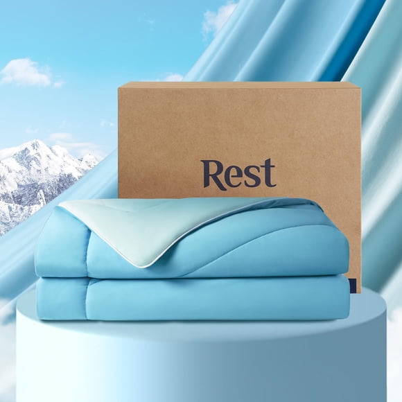 REST Evercool Cooling Comforter King/Cali King Blanket for Hot Sleepers, Summer Bedding to Keep Cool for Night Sweats, Breathable All-Season Lightweight Blanket, 106x90 Inches, Aqua Blue