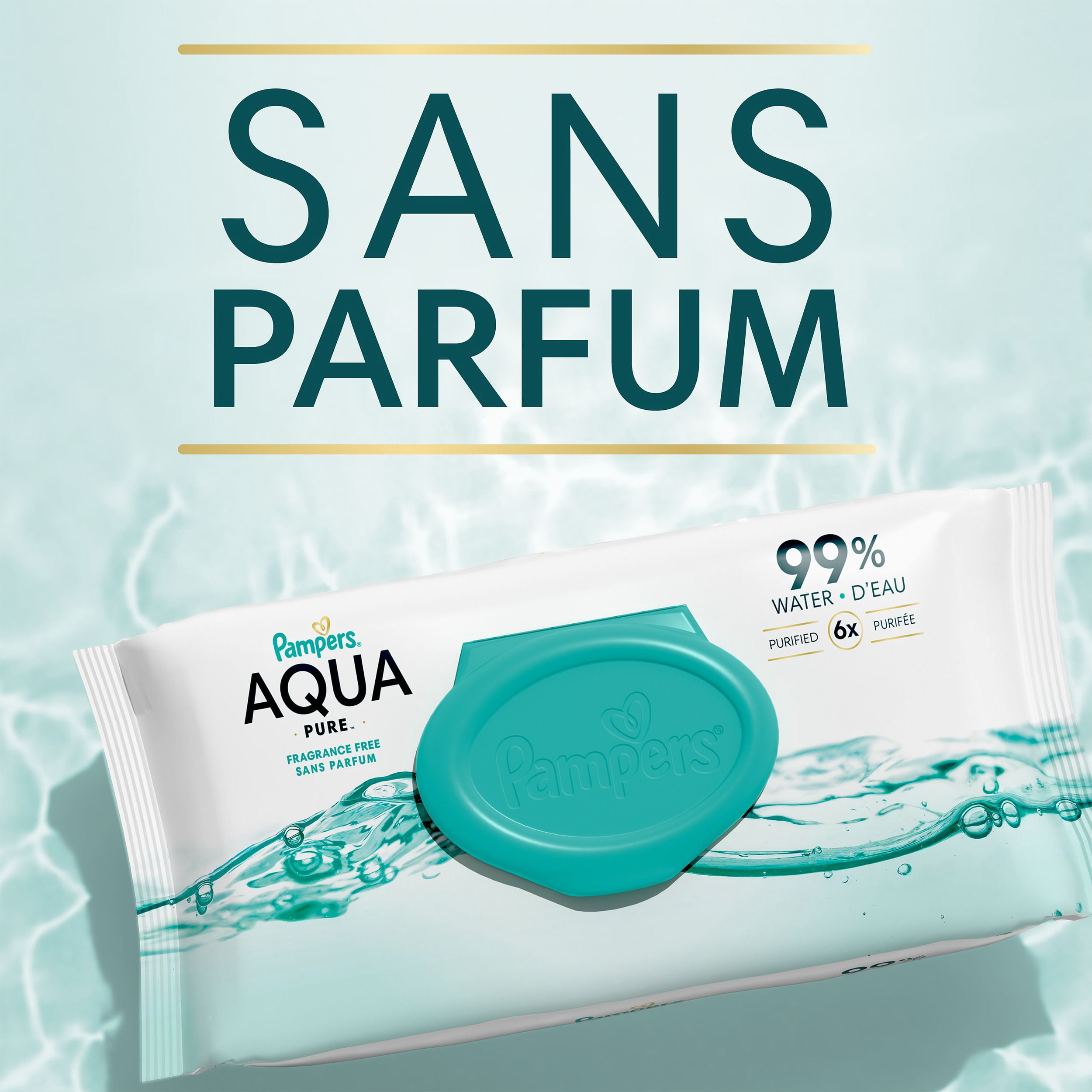 Lingettes pour bébés Pampers Aqua Pure, 99 % d’eau, sans parfum, non parfumées, à base d’eau, lingettes pour bébés à usage multiple, total de 112 lingettes pour bébés (2X emballages rabattables)