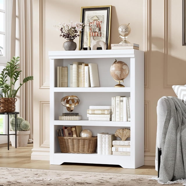 3-Tier Rustic Brown Wooden Bookshelf - Adjustable Wide Bookcase with Open Shelves, Anti-Tip & Anti-Slip, Tall Display Storage for Home Office, Living Room