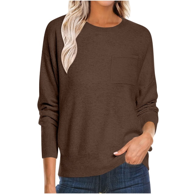 Women's Pocket Sweater 2025 - Lightweight Knit | Oversized Crewneck Pullover