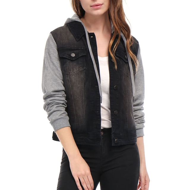 INSPIRE CHIC Veste en Denim à Capuche à Cordon Superposée pour Femmes avec Poches