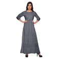 thumbnail image 1 of Moomaya Printed Round Neck 3/4 Sleeve Long Maxi Dress With Drawstring Waist, 1 of 3