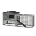 thumbnail image 1 of PawHut Wooden Rabbit Hutch w/ Ramp Openable Roof Pull-out Tray, Light Grey, 1 of 10