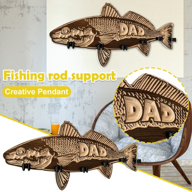 TopLLC Wood Redfish Fishing Rod Holder Wall Mounted Fishing Rod Storage Rack Father's Day Gift on Clearance