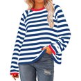 thumbnail image 5 of Womens Tops Striped Crewneck Long Sleeve Color Block Tshirts Fall Casual Loose Comfy Blouse, 5 of 5
