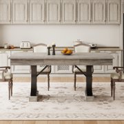 71-Inch Dining Table for 6-8 People,Wooden Kitchen Table with 2 Drawers,Rectangular Farmhouse Dinner Table with Double Pedestal for Kitchen Living Room