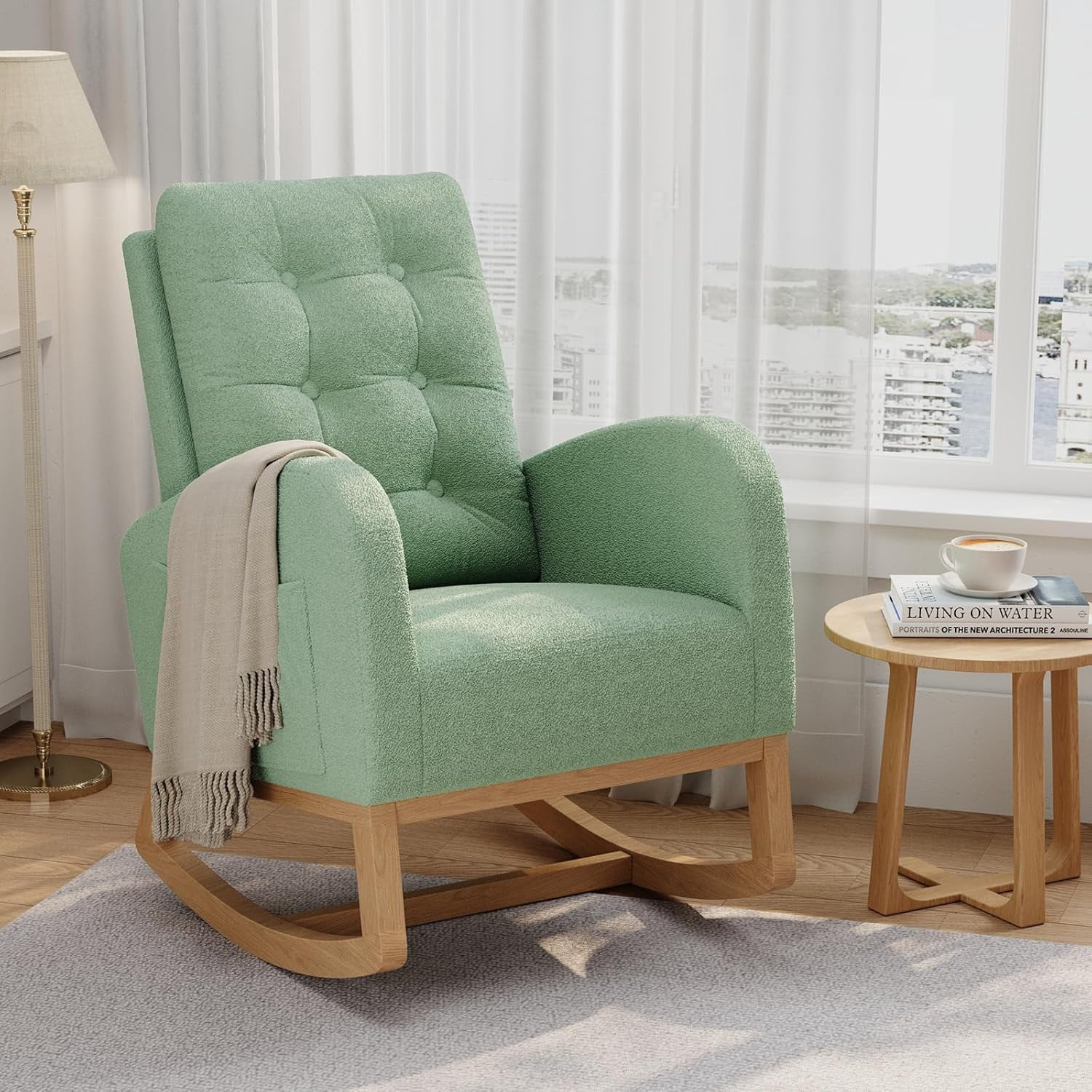 Twister.CK Modern Rocking Accent Chair, Upholstered Rocker Glider with Side Pocket, for Living Room, Bedroom, Nursing Room, Green