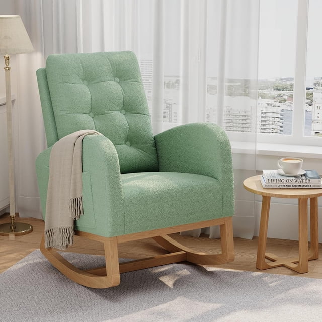 Twister.CK Modern Rocking Accent Chair, Upholstered Rocker Glider with Side Pocket, for Living Room, Bedroom, Nursing Room, Green