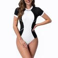 thumbnail image 2 of Jamicy One Piece Swimsuit for Women Tummy Control Beachwear for Women Women One Piece Rash Guard Zipper Short Sleeve Sun Protection Surf Rashguard Boyleg Swimsuit Bathing Suits Swimwear, 2 of 7