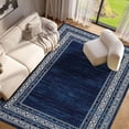 thumbnail image 2 of Large Area Rug 9x12ft – Washable Soft Non-Slip Low Pile Carpet with Distressed Geometric Border Design, Blue Tones – Stain-Resistant Rug for Living Room, Bedroom and Dining Room, 2 of 7