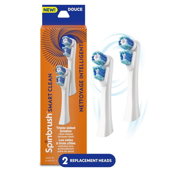 Spinbrush Smart Clean Replacement Heads, Battery Powered Electric Toothbrush Refills for Adults, Soft Bristles