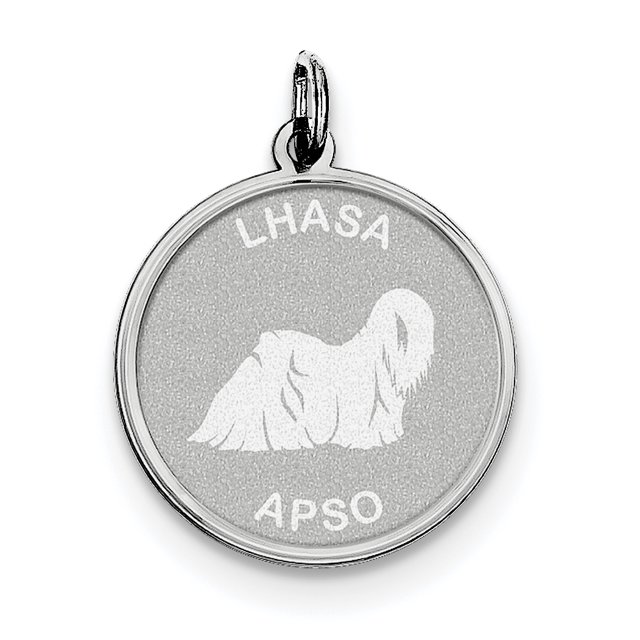 Charm Disque Lhassa Apso en Argent Sterling Rhodié QC2693 (26mm x 19mm)