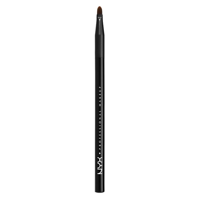NYX Professional Makeup Pro Lip Brush 20 with a pointed synthetic fiber tip and black handle featuring white brand text, designed for precise and flawless lip color application and suitable for detailed lip shading.