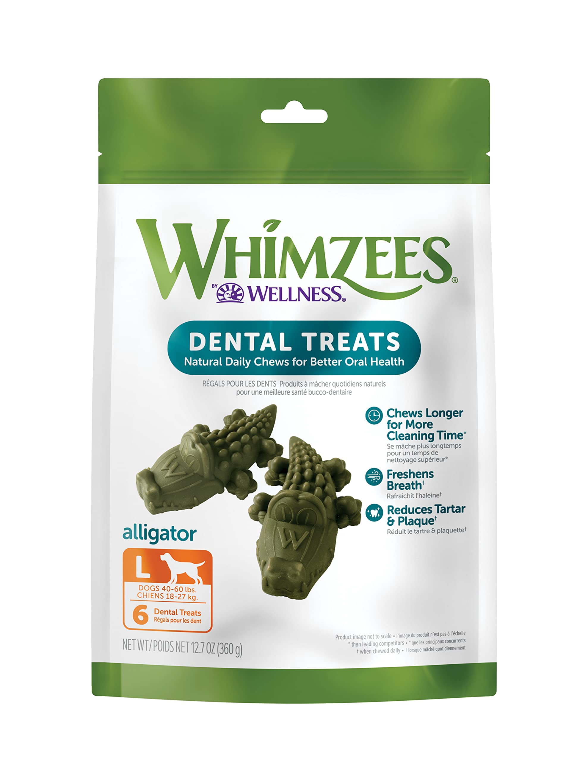 WHIMZEES WHZ307 Natural Grain Free Dental Dog Treats, Alligator, Bag of 6 Large