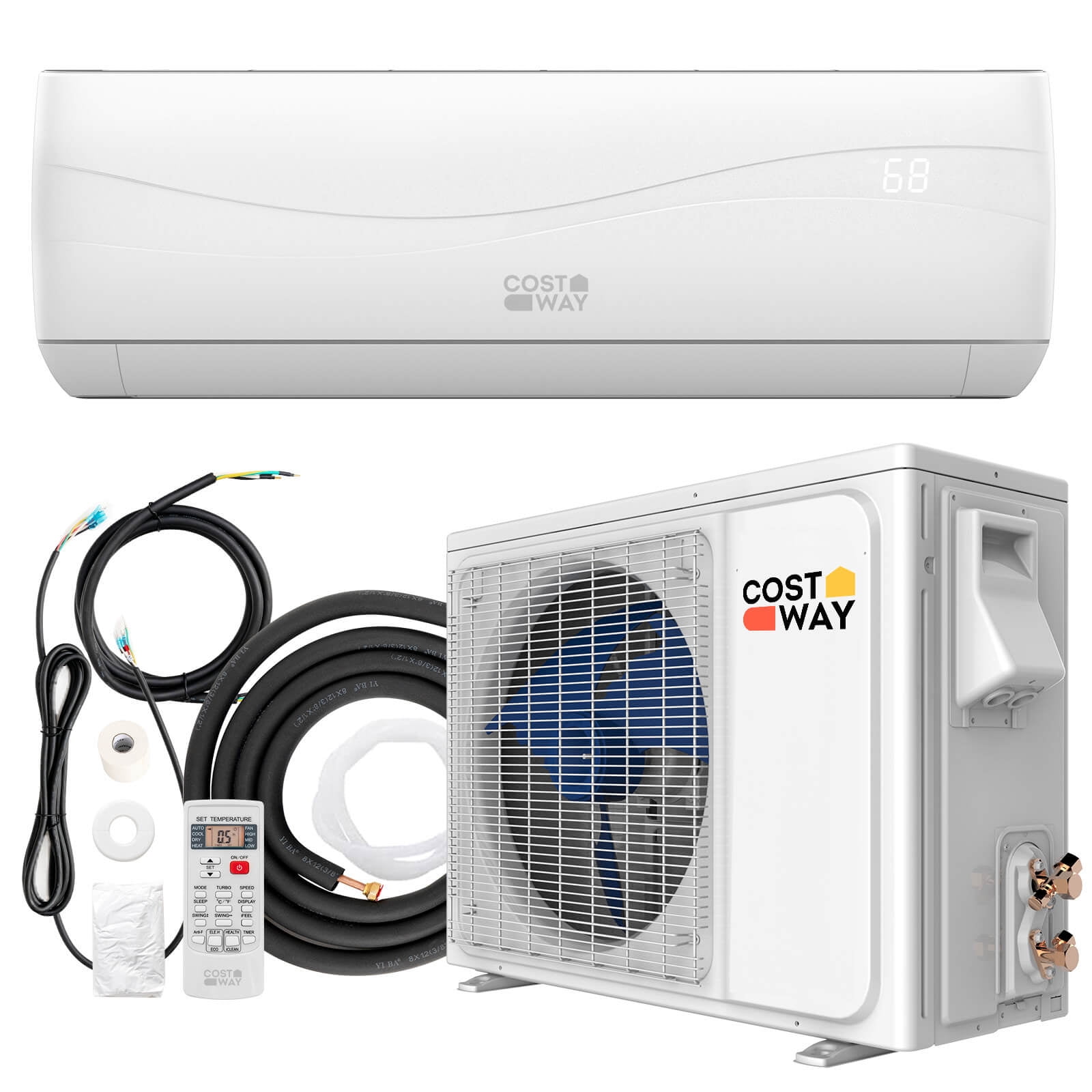 Costway 9000 BTU Split Air Conditioner & Heater Wall Mount AC Unit with Remote Control