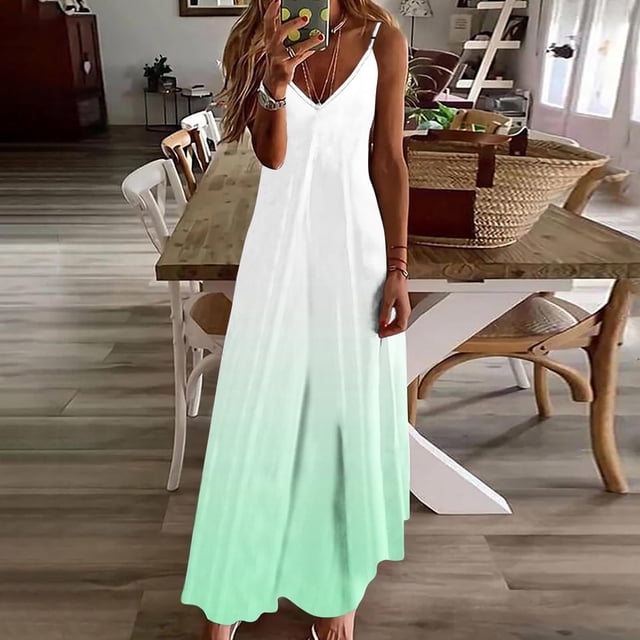 FcBaudy Robe Camis Sans Manches à Col en V, Robes d'Été pour Femmes, Robes pour Femmes Robes d'Été pour Femmes Imprimé Robe Sans Manches à Col Rond Robes Décontractées Robes pour Femmes
