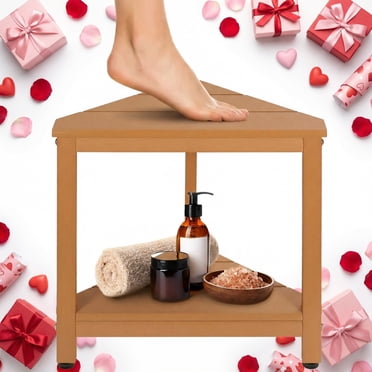 Naipo Tabouret de Douche HDPE, Tabouret d'Angle pour Raser les Jambes, Banc de Douche Imperméable pour Salle de Bain avec Pieds Antidérapants, Teck