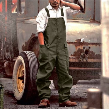 Dvkptbk Mens Overalls Causal Solid Color Sleeveless Overalls Fshion Vintage Loose Large Size Bib Pants
