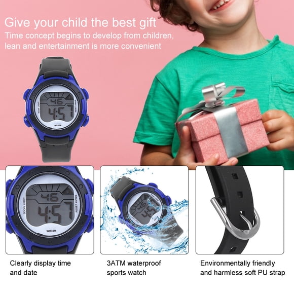 Durable And Comfortable Pu And Abs Material Electronic Wristwatch, Electronic Watch, Anti-Allergy 3ATM Waterproof Travel Kids for Boys School Black,Rose Red,Cyan
