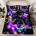 thumbnail image 2 of Erosebridal Neon Butterfly Bed Sheets Full, Stars Inspirational Words Bedding Full Size 4pcs, 2 of 7