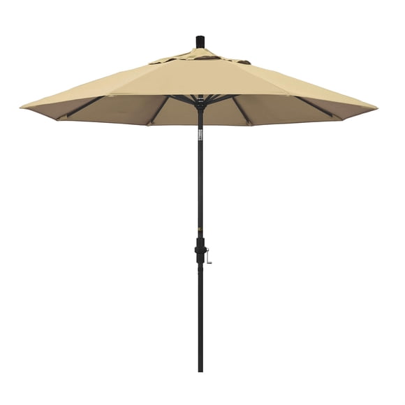 California Umbrella 9' Golden State Series Patio Umbrella With Stone Black Aluminum Pole Aluminum Ribs Collar Tilt Crank Lift With Pacifica Beige Fabric