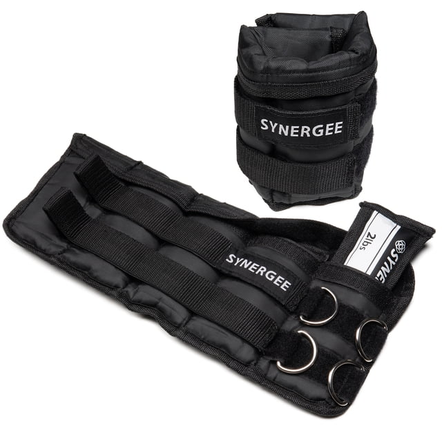 Synergee Ajustement Confortable Poids de Cheville/poignet Réglables 2-20 Lb (Ensemble de 2) en nylon Noir avec Sangles Velcro et Anneaux en D pour un Ajustement Sécuritaire. Comprend des Poids Amovibles de 2 Lb pour une Résistance Personnalisable. Convient à l'Entraînement de Force, à l'Amélioration de l'Équilibre et à une Utilisation Polyvalente sur les Chevilles Ou les Poignets.