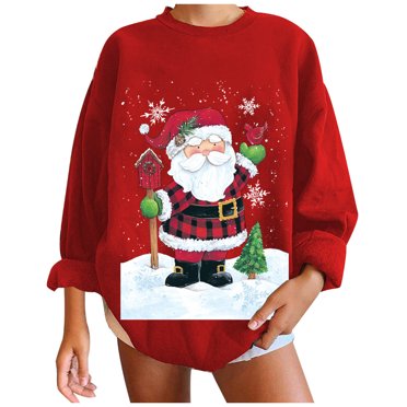 Womens Christmas Sweater Womens Christmas Casual Long Sleeve Round Neck Printed Ladies Sweatshirt Tops