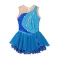 thumbnail image 4 of Miaeowve Kids Girls Figure Ice Skating Dress Sleeveless Rhinestone Color Block Ballet Dance Performance Clothing Dancewear Light Blue 8, 4 of 7