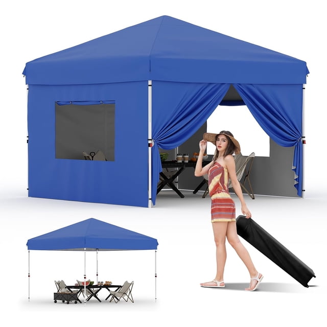 Bingirl Blue Instant Pop Up Canopy Tent with 4 Side Walls