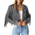 thumbnail image 2 of Kcodviy Femmes Franges Faux Suède Femmes Col Roulé Chandail à Capuchon Vestes Manches Longues Décontracté Vestes en Cuir à Franges Moto Femmes Chandails à Capuchon Décontractés à Fermeture Éclair Coupe-Vent Coupe-Vent Veste à Manches Longues Manteau Court, 2 of 8