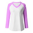 thumbnail image 4 of EQWLJWE Fall Raglan Sleeve Tunic Tops Womens Plus Size Color Block V Neck Raglan Long Sleeve Shirts Casual Fall Sweatshirts Holiday Raglan Sleeve Tops, 4 of 4