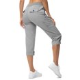 thumbnail image 4 of WRKEKC Capri Pants for Women, Womens Capris for Summer, Trendy Women's Solid Color Stretch Waist Strap Drawstring Pocket Button Zipper Pants 7 Quarter Pants, 4 of 9