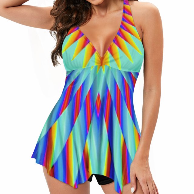 Tankinis pour Femmes Grande Taille à Imprimé, Dos à Bretelles, Ensemble Deux Pièces, Robe de Bain, Maillots de Bain