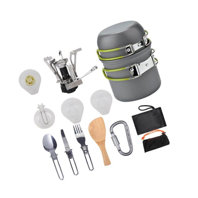 Kit de Cuisine de Camping 11 Pcs avec Réchauds à Pot Mousqueton Ensemble de Sac à Dos en Alliage Couleur_a
